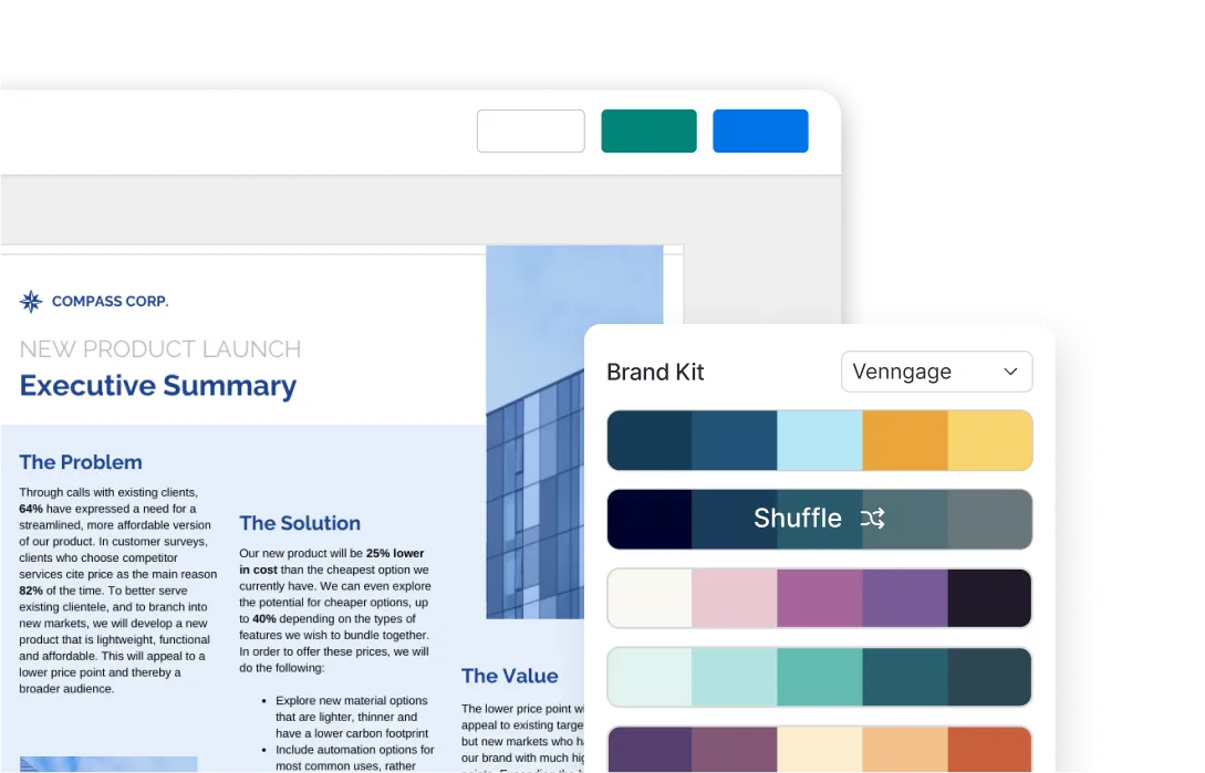 Improve text feature that is suggesting professional copy for a design. There are options to make the copy shorter, fix spelling and grammar, or make the copy sound more professional.