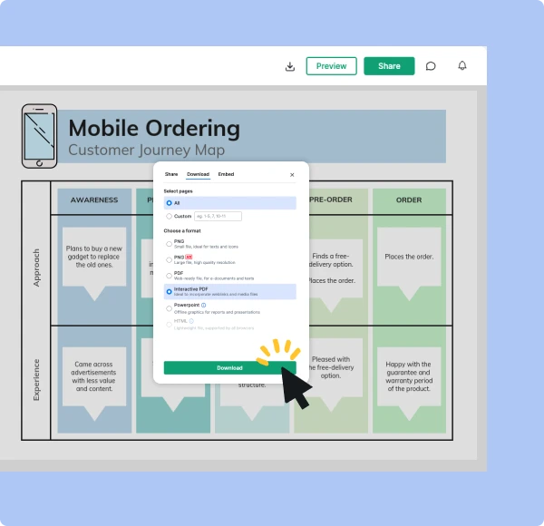 Download or share your customer journey mind map with a click