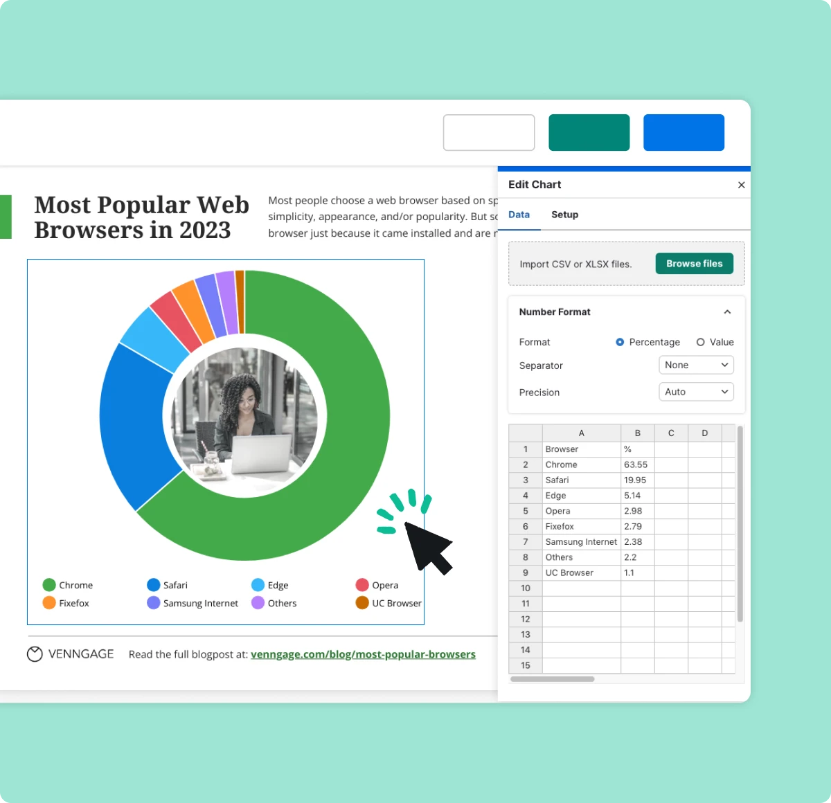 Collaborate with your team to create pie charts in real time