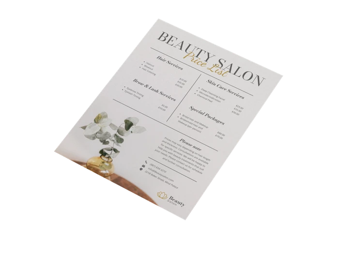 beauty salon price list templates