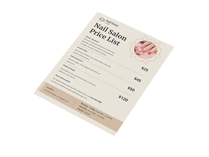 nail salon price list templates