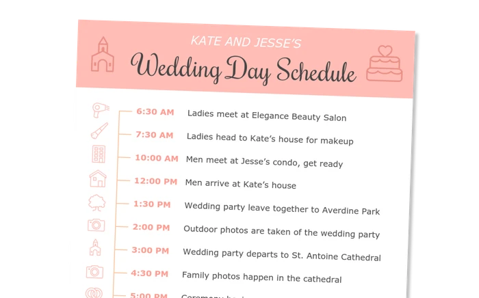 wedding schedule templates