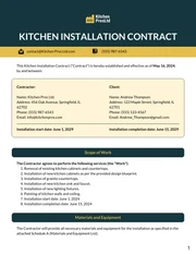 Kitchen Installation Contract Template - Page 1