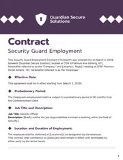 Security Guard Employment Contract Template - Page 1