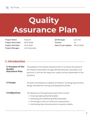 Minimalist Clean White and Red Quality Assurance Plan - Page 1