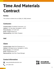 Time And Materials Contract Template - Page 1