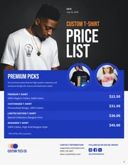 Custom T-Shirt Price List Template - Page 1