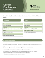 Paid Internship Contract Template - Page 1