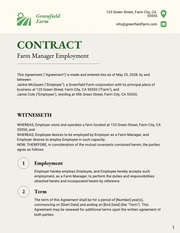 Farm Manager Employment Contract Template - Page 1