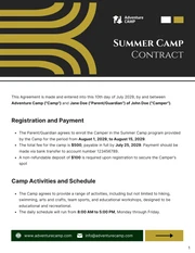 Summer Camp Contract Template - Page 1