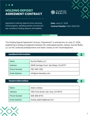 Holding Deposit Agreement Contract Template - Page 1