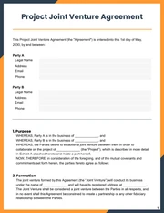 Navy and Orange Modern Project Joint Venture Agreement - Page 1