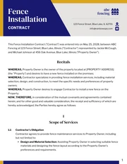 Fence Installation Contract Template - Page 1