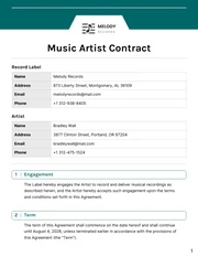 Music Artist Contract Template - Page 1