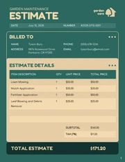 Free Garden Maintenance Estimate Template - Page 1