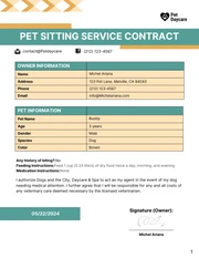 Pet Sitting Contract Template - Page 1