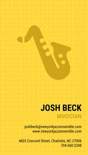 Yellow Jazz Music Ensemble Business Card - Page 1