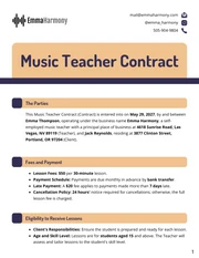 Music Teacher Contract Template - Page 1