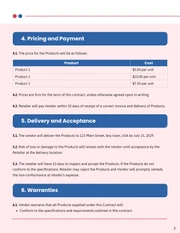 Retail Vendor Contract Template - Page 2