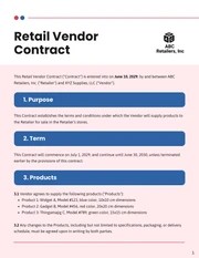 Retail Vendor Contract Template - Page 1