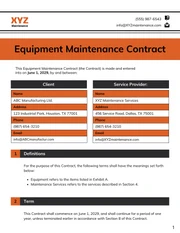 Equipment Maintenance Contract Template - Page 1