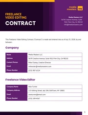 Freelance Video Editing Contract Template - Page 1