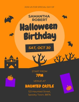 Free  Template: Orange And Black Halloween Birthday Invitation