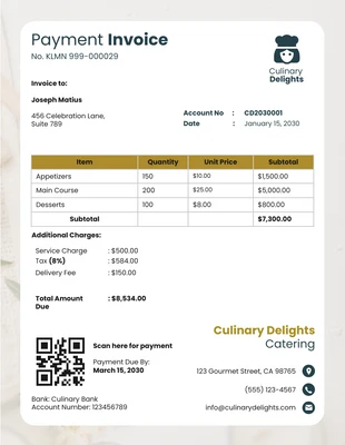 Free  Template: Wedding Catering Invoice Template