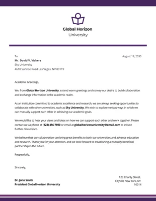 Free  Template: Minimalist Purple University Letterhead