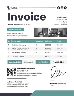 premium  Template: White Royalty Artwork Invoice Template