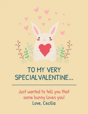 Free  Template: Bunny Illustration Valentine's Day Card