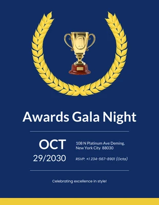 Free  Template: Simple Blue Gold Awards Night Invitation