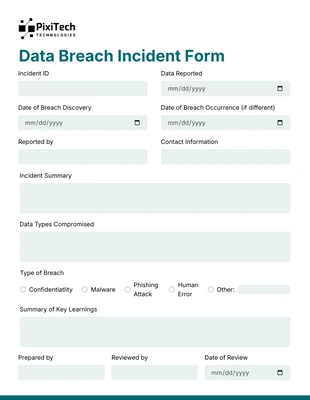 Free interactive Template: Casal Data Breach Incident HR Form Template