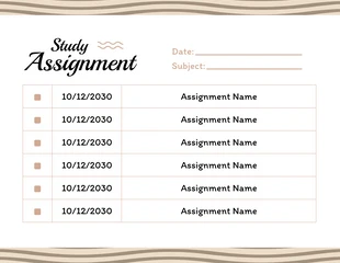 Free interactive Template: Brown Texture Study Assignment Schedule Template