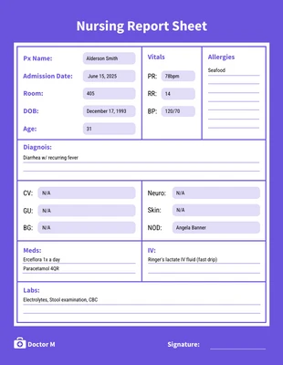 Free  Template: Nursing Report Sheet Template