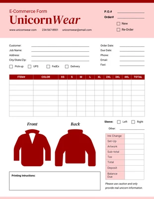 Free  Template: Cloth Order Ecommerce Form Template