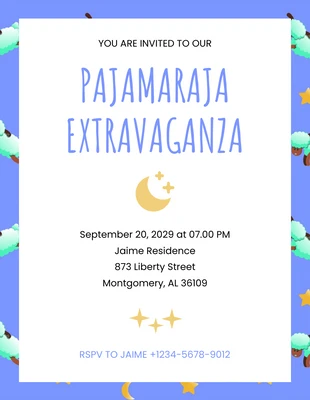 Free  Template: Blue And White Modern Illustration Sheep Pajamas Sleepover Invitation