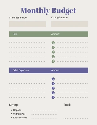 Free  Template: Cream Monthly Budget Plan Template