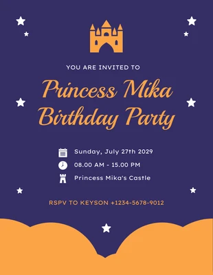 Free  Template: Blue And Navy Modern Simple Elegant Castle Princess Birthday Invitation