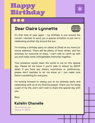 Free  Template: Purple and Cream Birthday Letterhead