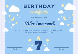 premium  Template: Light Blue Playful Illustration Birthday Certificate Template