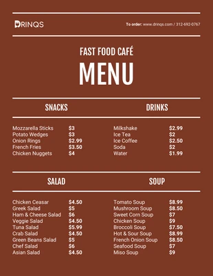 Free  Template: Brown Fast Food Restaurant Menu