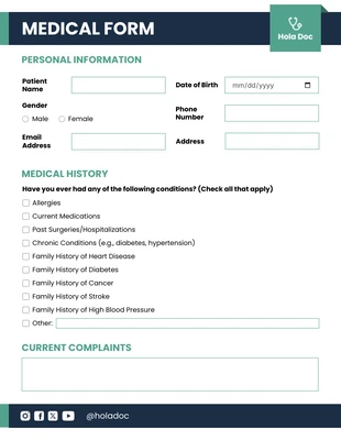 business interactive Template: Navy and Green Minimalist Medical Form