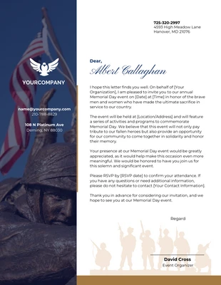 Free  Template: White and Dark Blue Memorial Day Organization Letterhead 