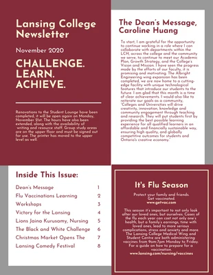 Free  Template: Burgundy College Newsletter Format Template