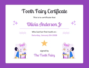 Free  Template: Dark Purple Tooth Fairy Certificate Template