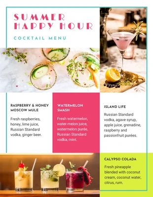 Free  Template: White Summer Cocktail Menu