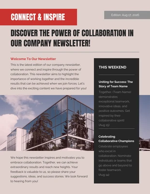 Free  Template: Company Newsletter Red Black Modern Colorful Template