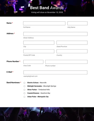 Free  Template: Best Band Awards Vote Form Template