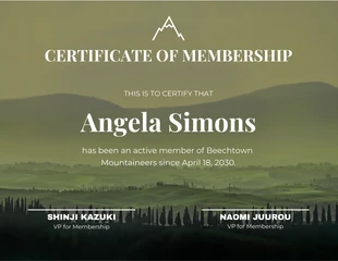 Free  Template: Green Mountain Certificate of Membership Template